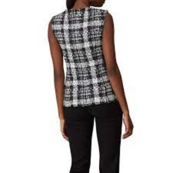 Theory Black and White "Sculpt U Shell" Rubber Tweed Sleeveless Top - Picture 3 of 10